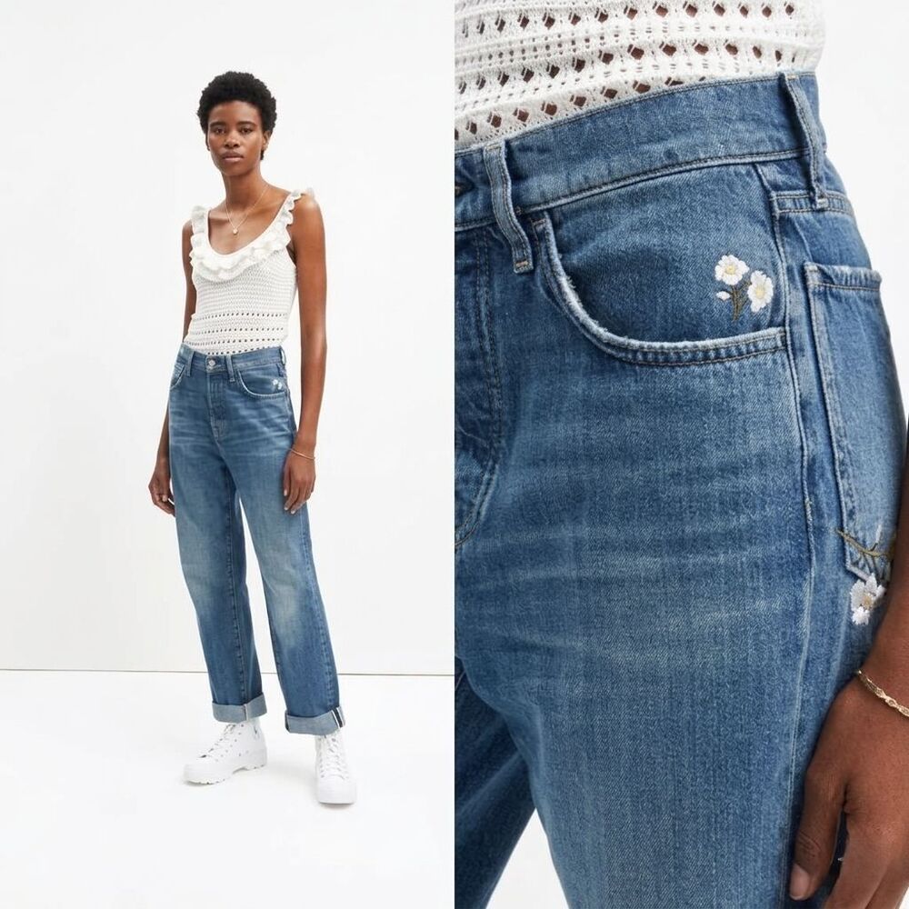 7 For All Mankind Easy Straight Leg Womens 26 Floral Embroidered Jeans